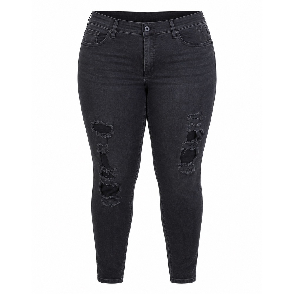 Torrid Sky High Skinny Jeans 22T Black Distressed Plus goth grunge edgy rocker
